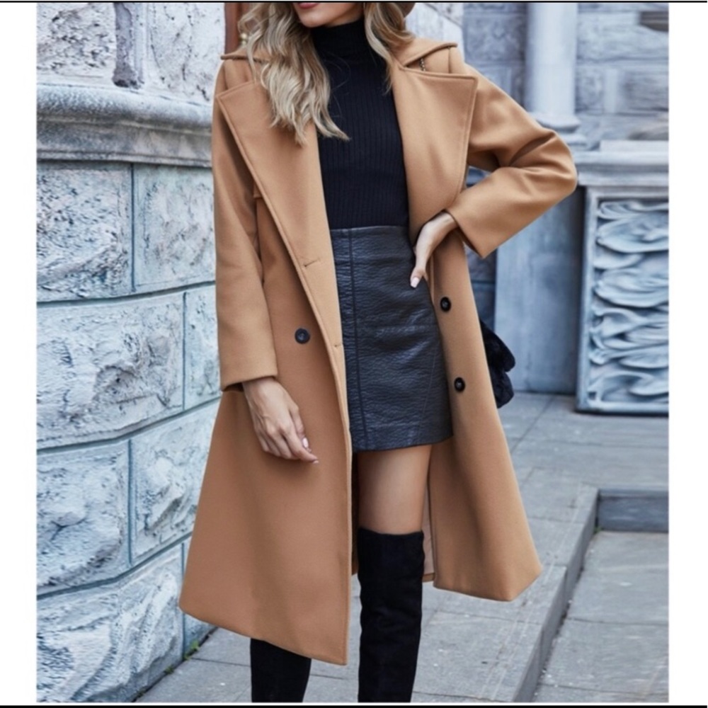 Classic Camel double breasted button pocket trench Coat Jacket - Picture 1 of 8